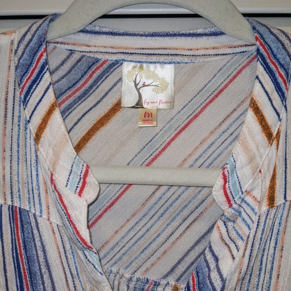 Fig & Flower Anthropologie Sleeveless Striped Button Up Bohemian Tank Womens Med - Picture 5 of 6